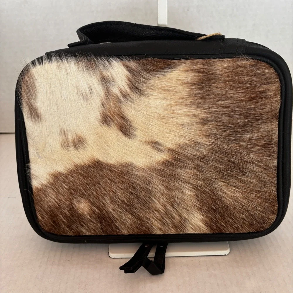 Cowhide Leather Jewelry Organizer Case Women's Large Brown Black Western New
